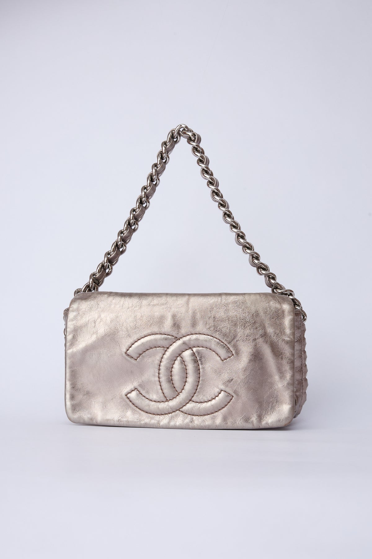 CHANEL SILVER METALLIC POCHETTE