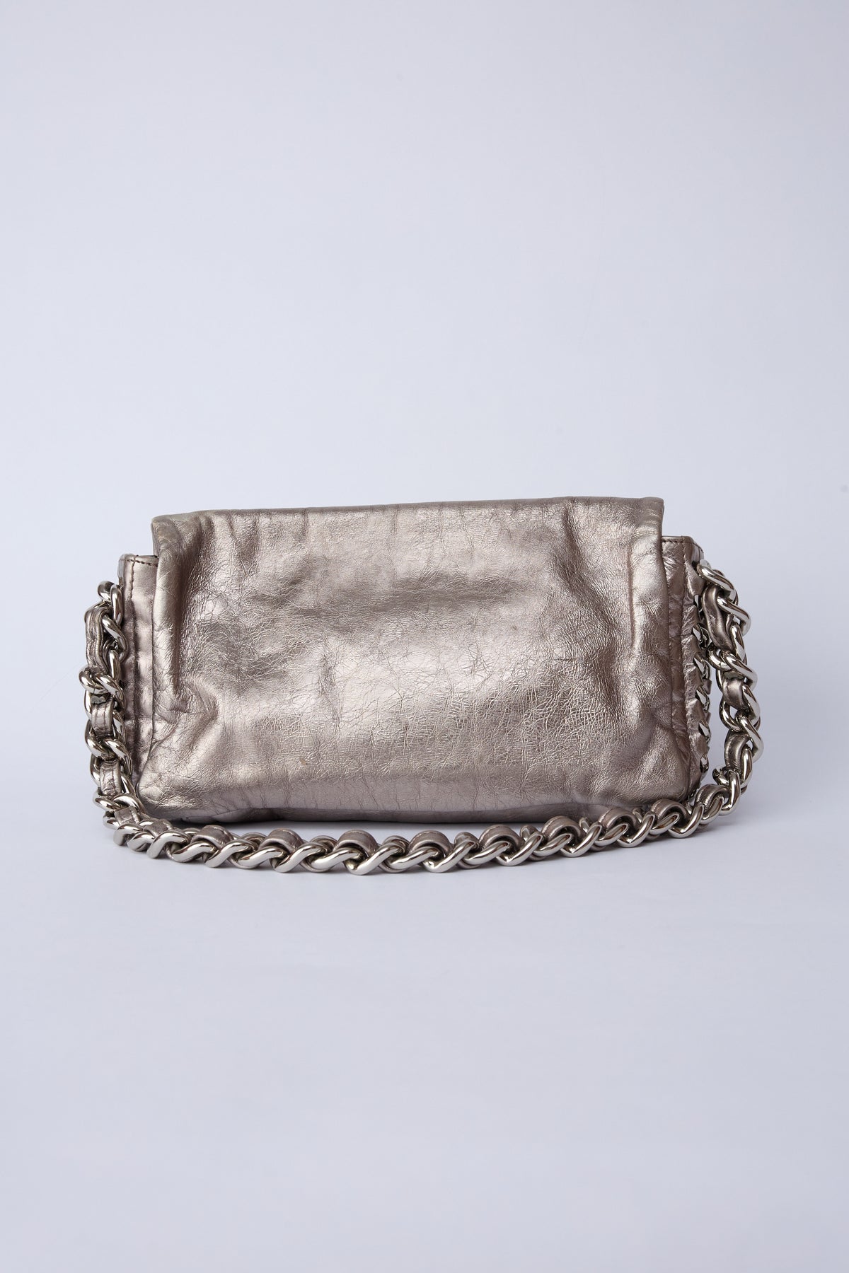 CHANEL SILVER METALLIC POCHETTE