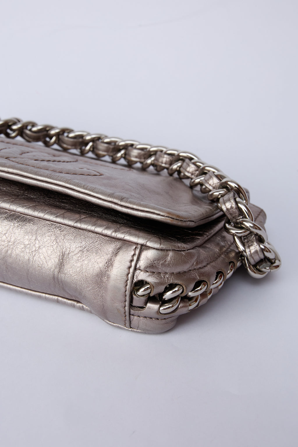 CHANEL SILVER METALLIC POCHETTE
