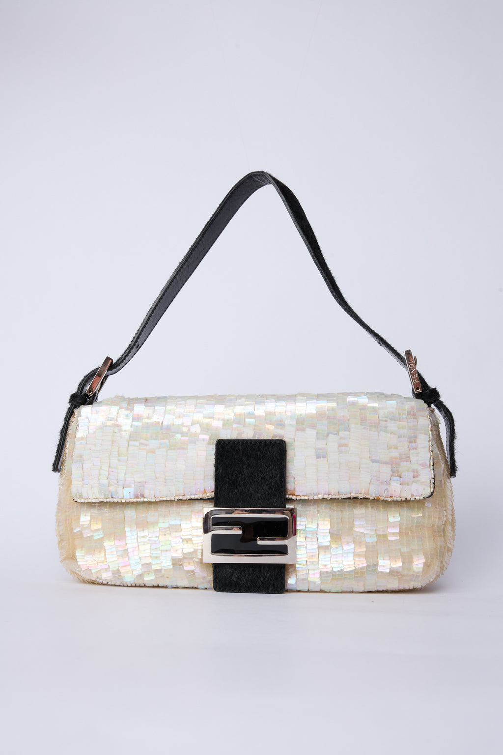 FENDI WHITE SEQUIN BAGUETTE