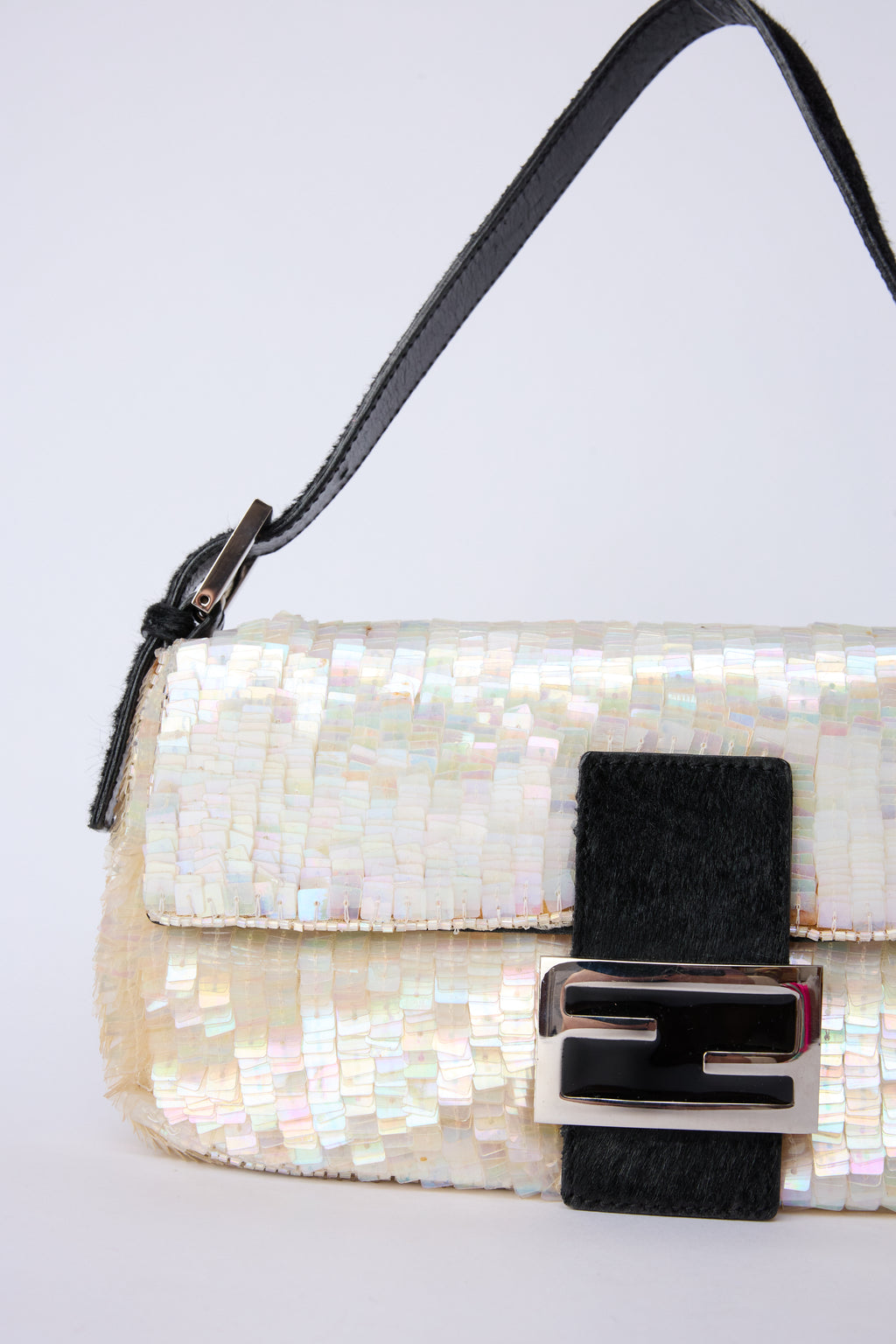 FENDI WHITE SEQUIN BAGUETTE