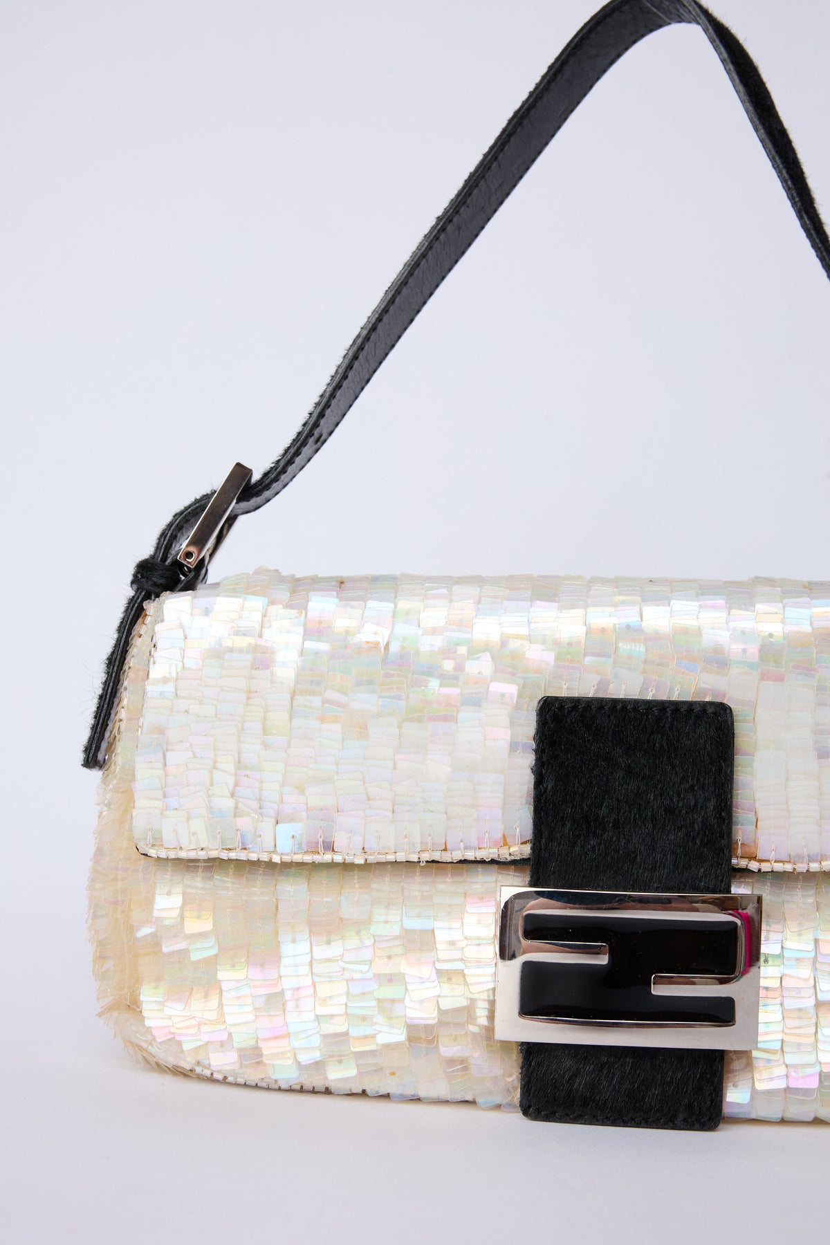 FENDI WHITE SEQUIN BAGUETTE