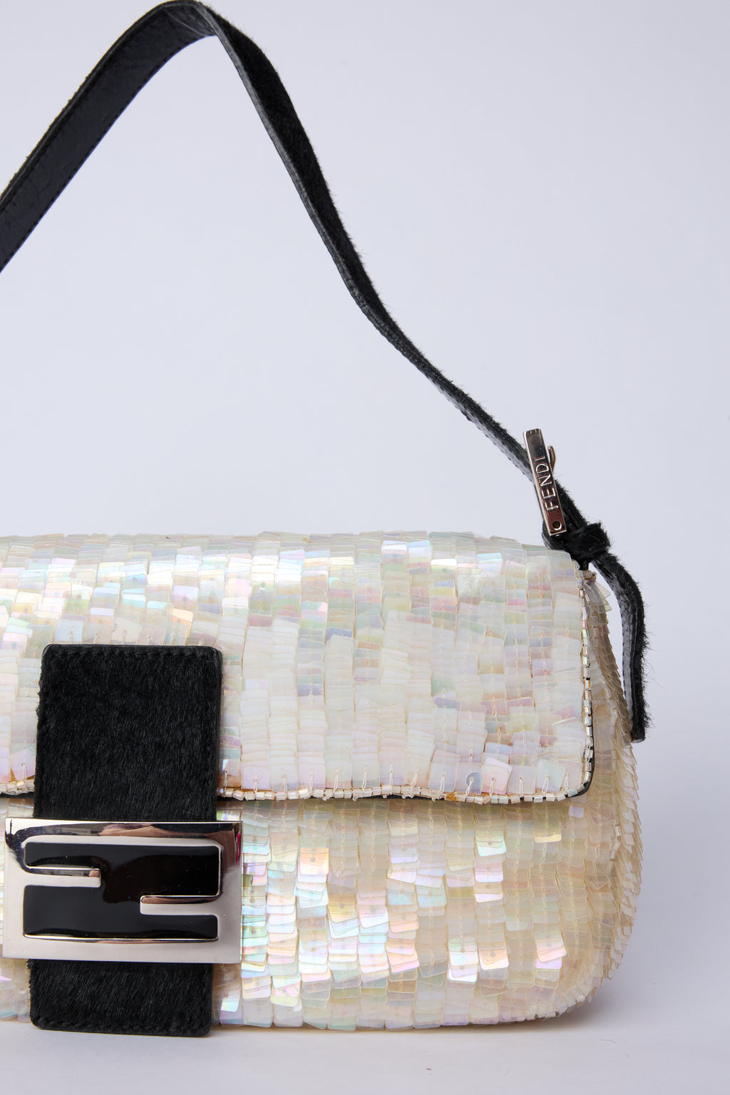FENDI WHITE SEQUIN BAGUETTE