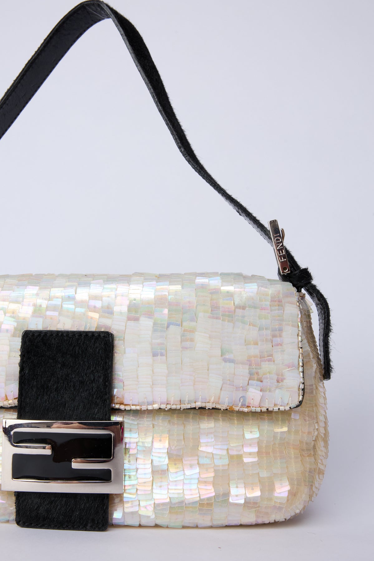FENDI WHITE SEQUIN BAGUETTE