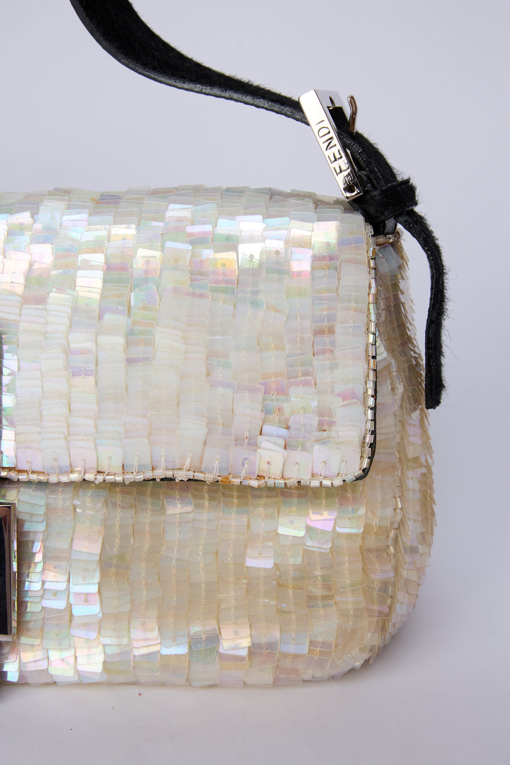 FENDI WHITE SEQUIN BAGUETTE