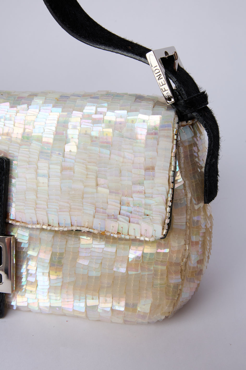 FENDI WHITE SEQUIN BAGUETTE