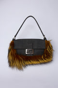 FENDI DENIM & FOX-TAIL BAGUETTE