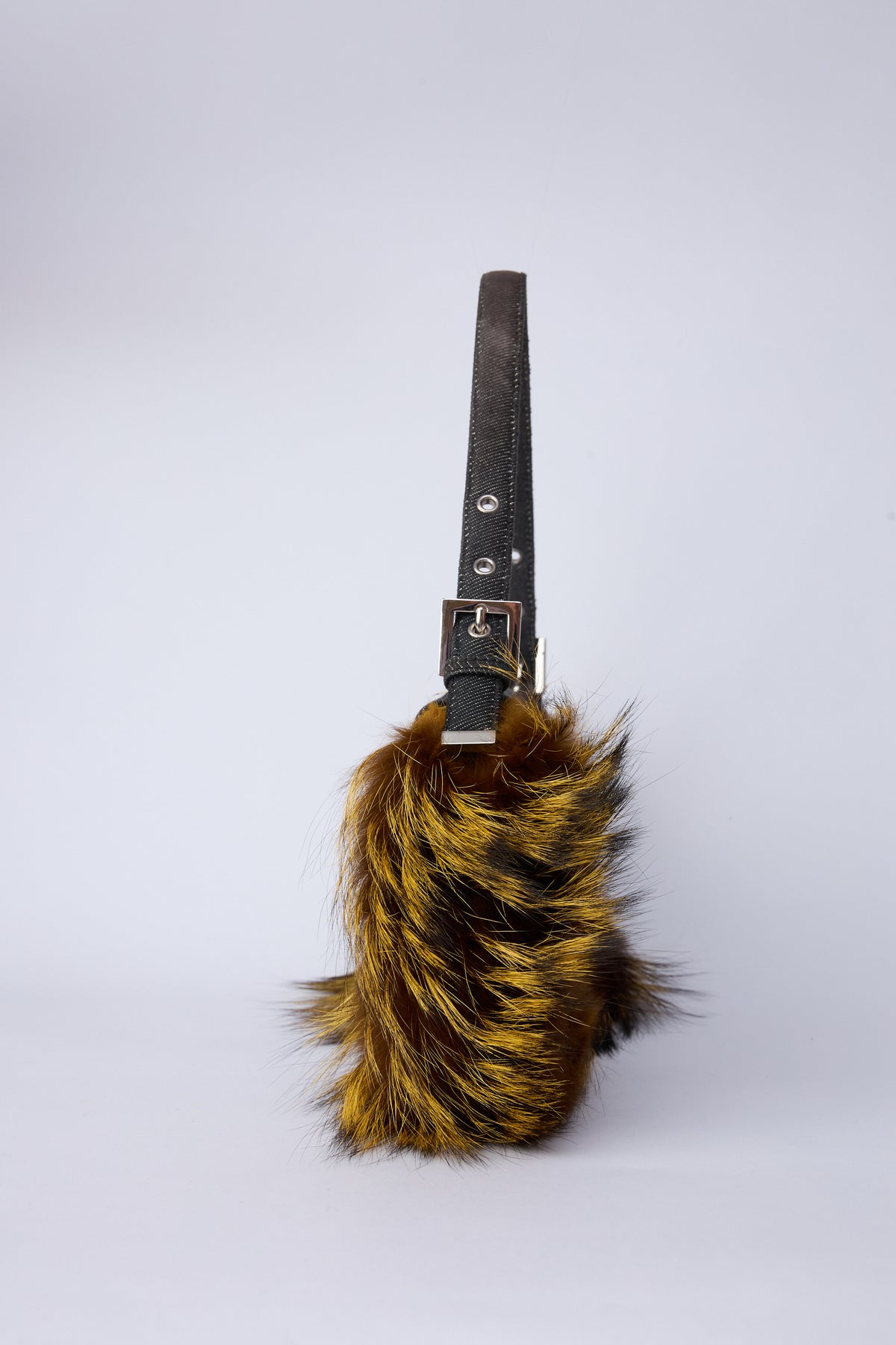 FENDI DENIM & FOX-TAIL BAGUETTE