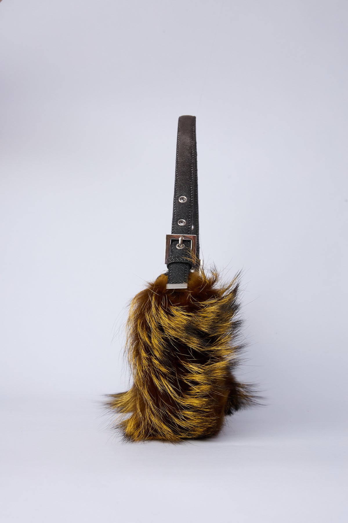 FENDI DENIM & FOX-TAIL BAGUETTE
