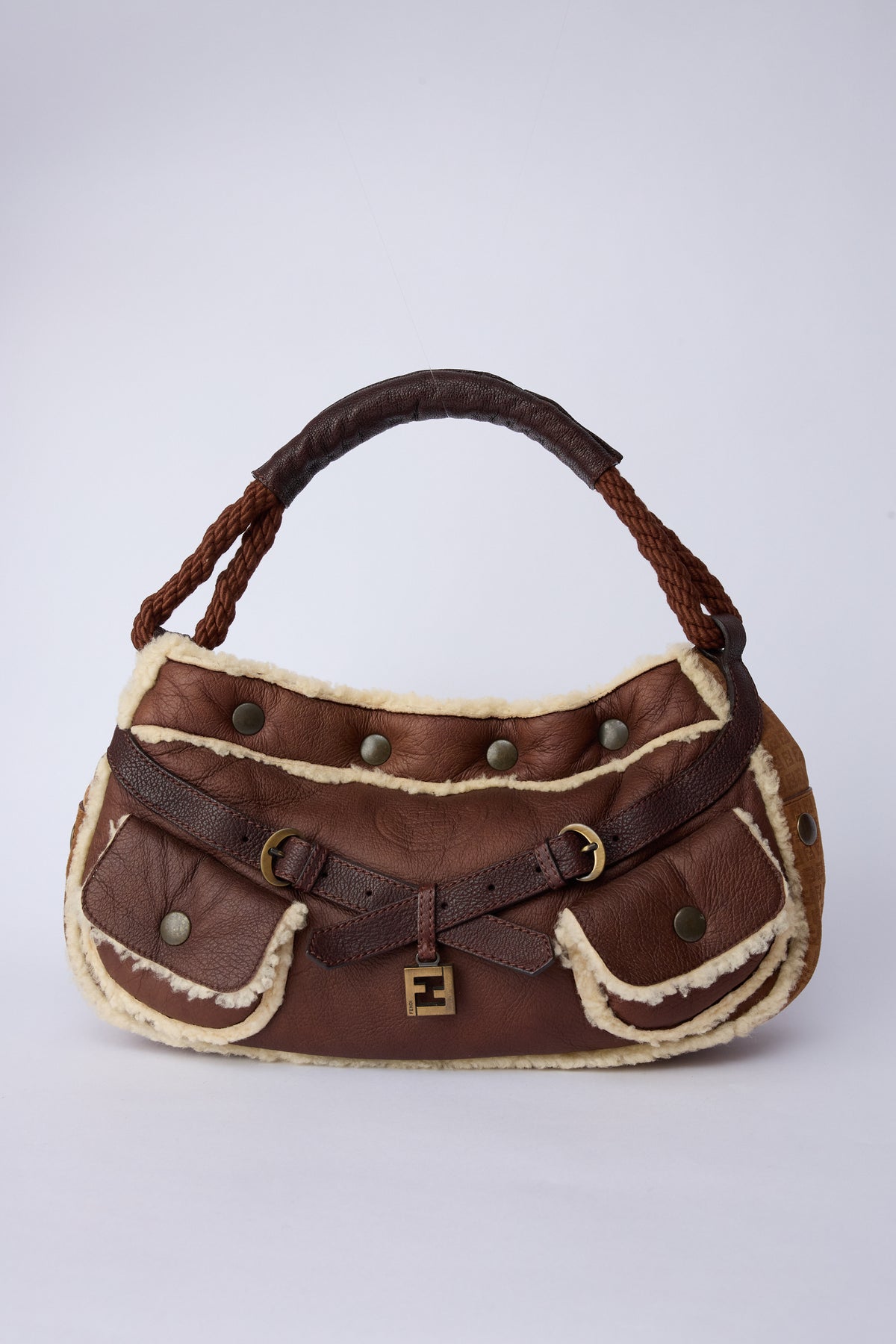FENDI BROWN SHEARLING HOBO BAG