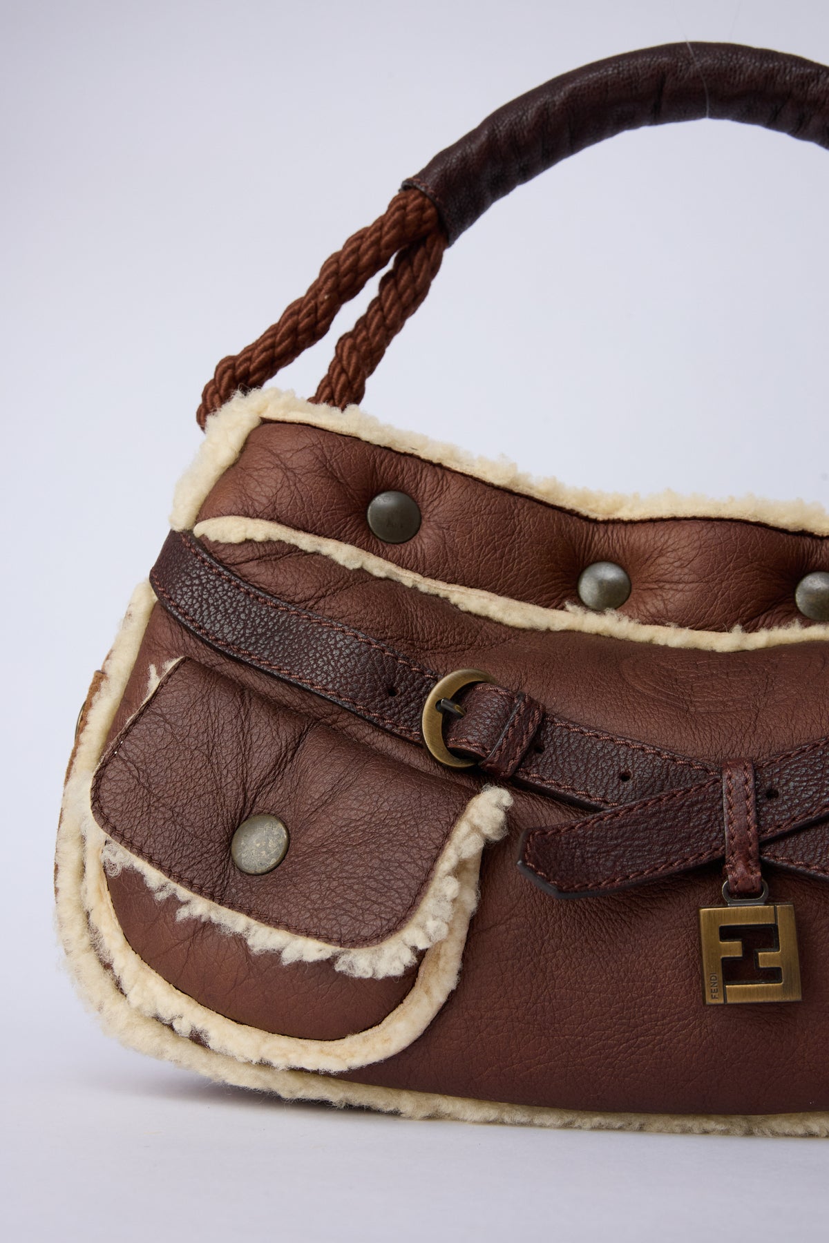 FENDI BROWN SHEARLING HOBO BAG