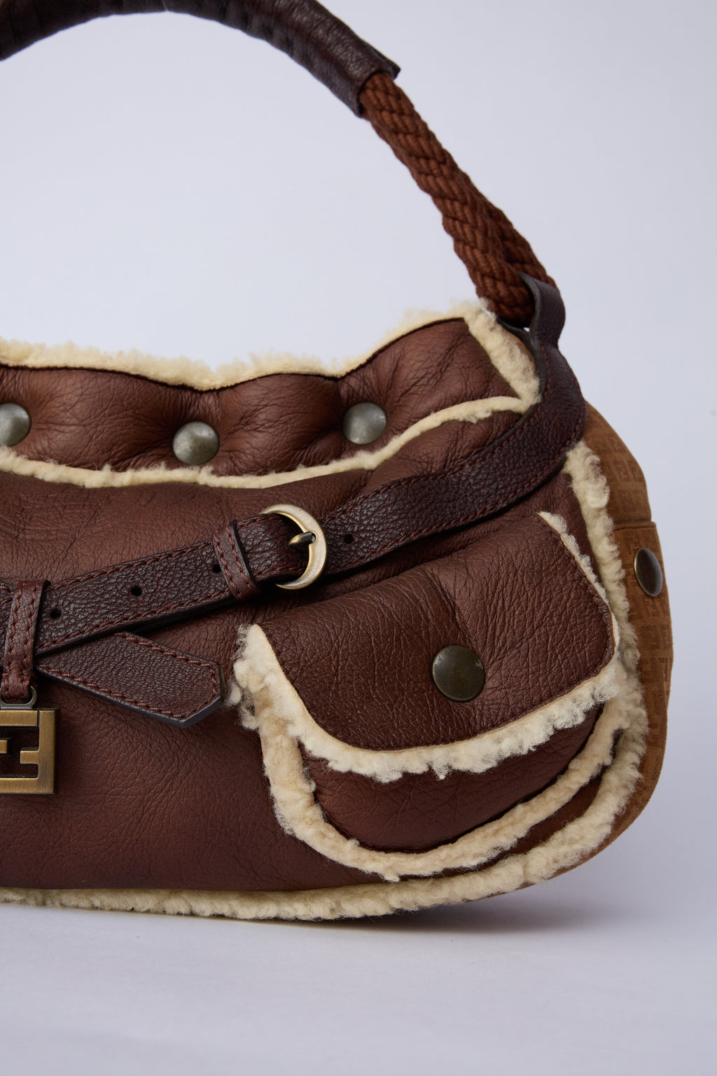 FENDI BROWN SHEARLING HOBO BAG