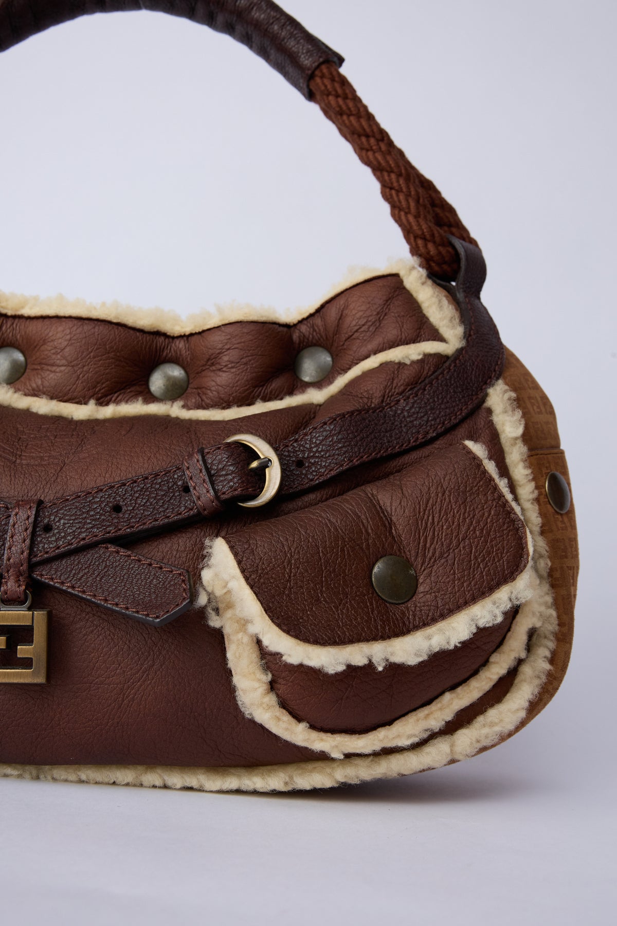 FENDI BROWN SHEARLING HOBO BAG