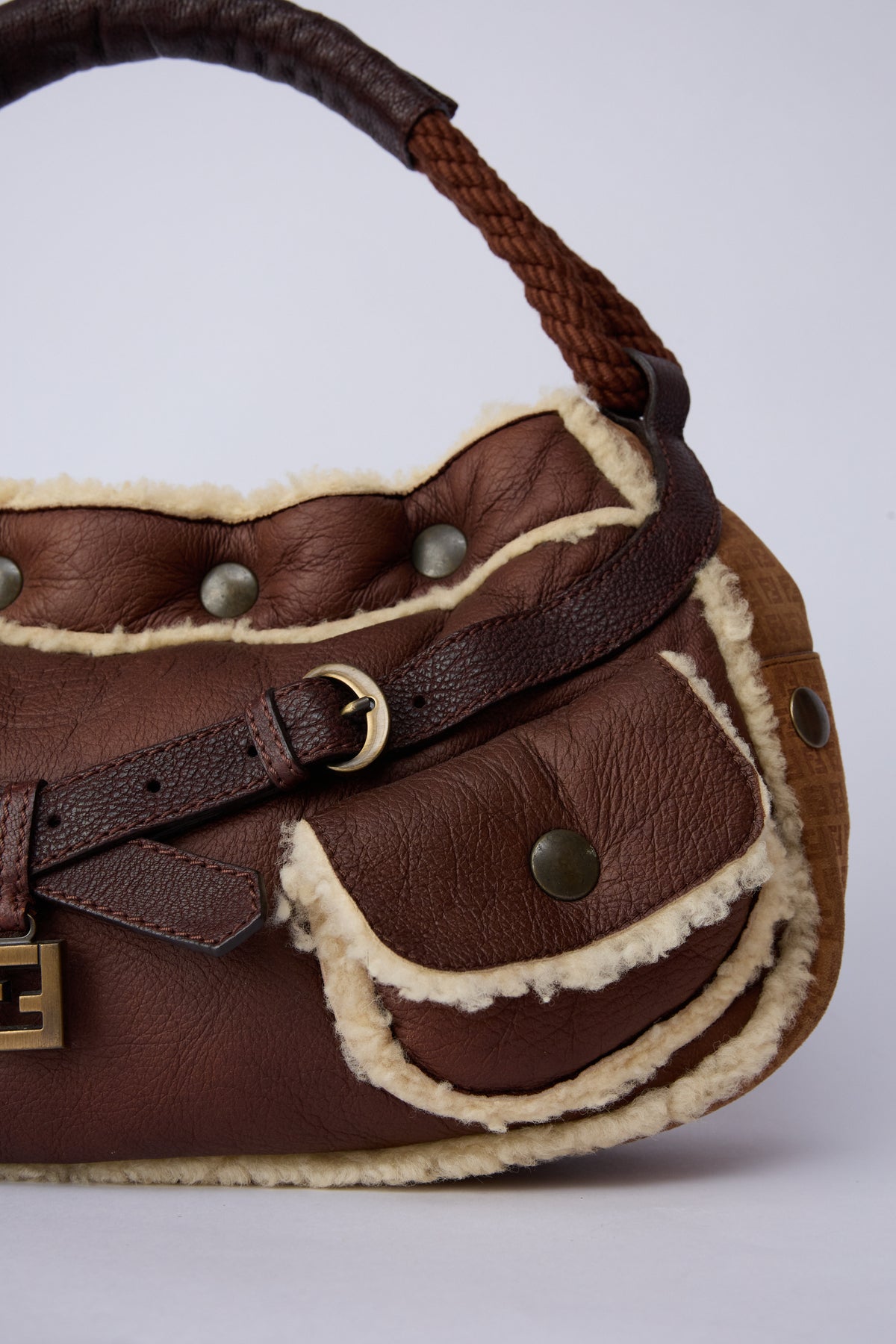 FENDI BROWN SHEARLING HOBO BAG