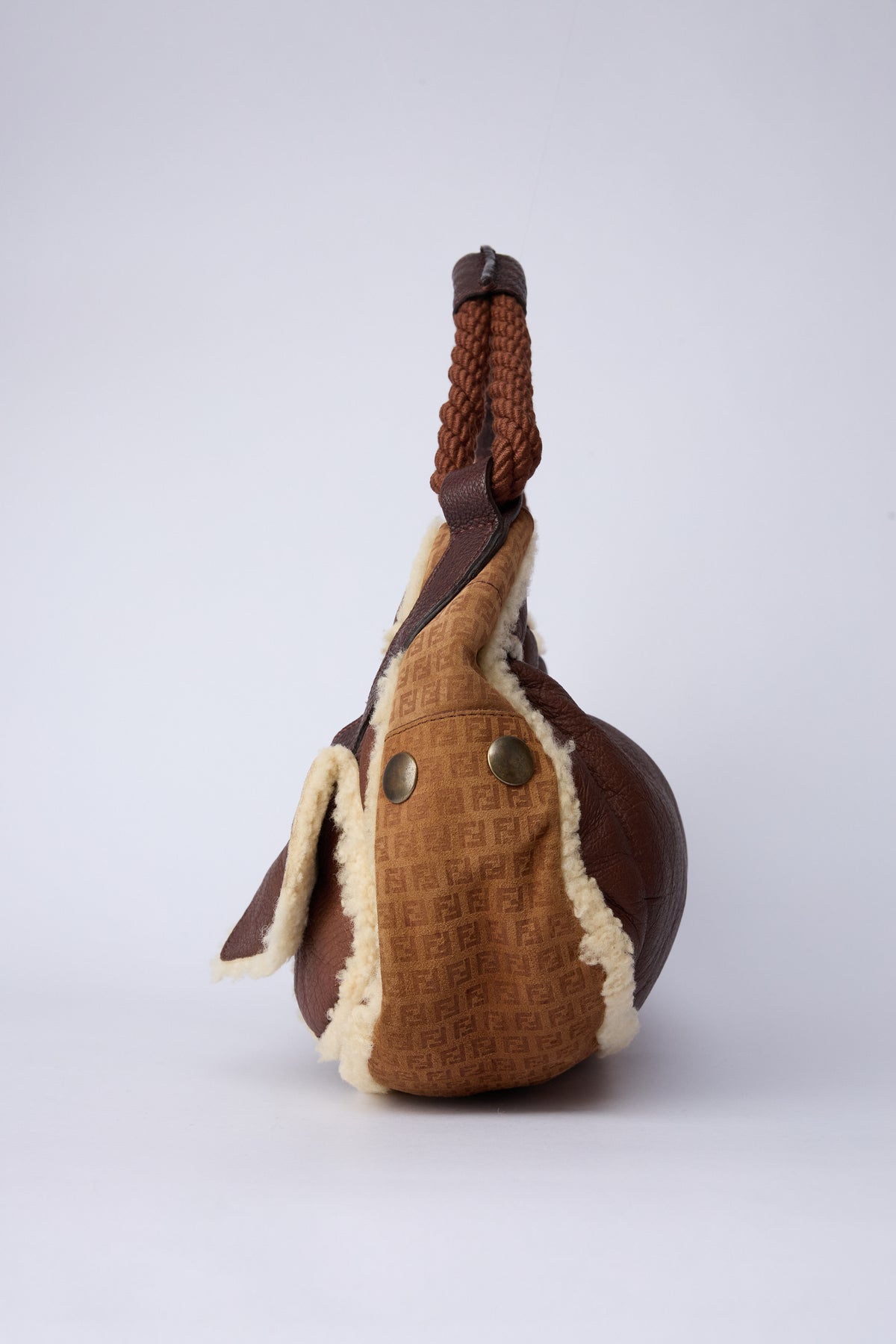 FENDI BROWN SHEARLING HOBO BAG