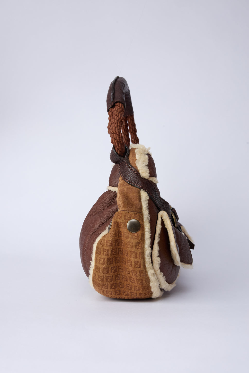 FENDI BROWN SHEARLING HOBO BAG