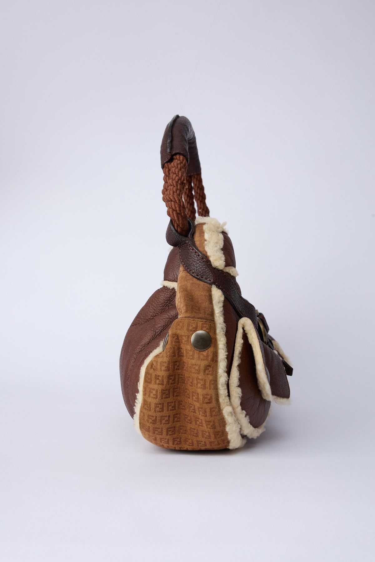 FENDI BROWN SHEARLING HOBO BAG