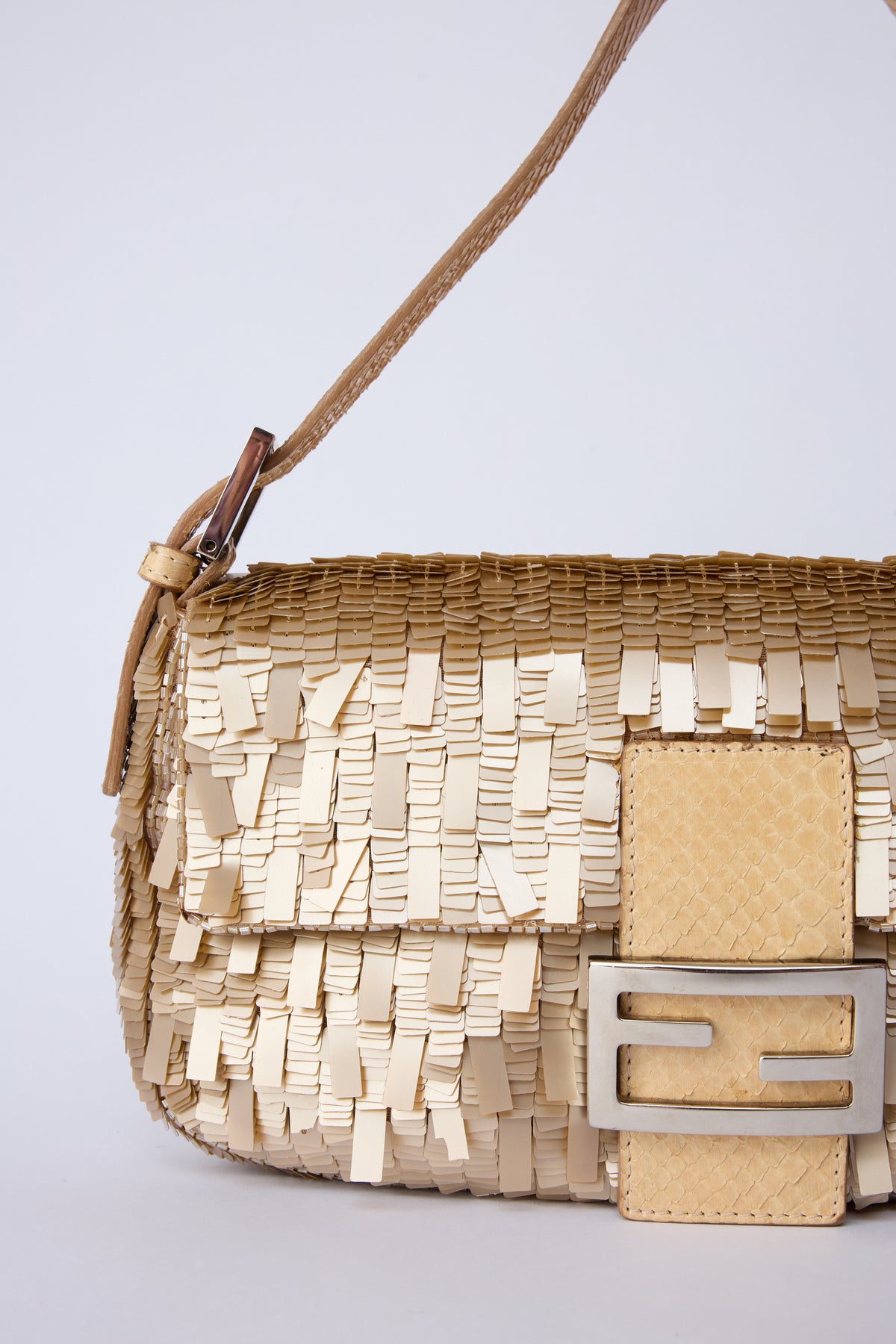 FENDI CHAMPAGNE SEQUIN BAGUETTE
