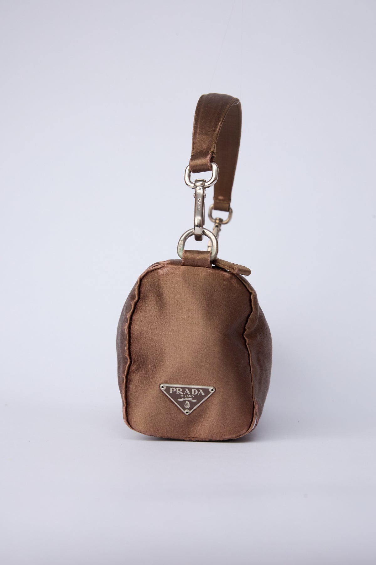 PRADA BROWN SATIN MINI POCHETTE