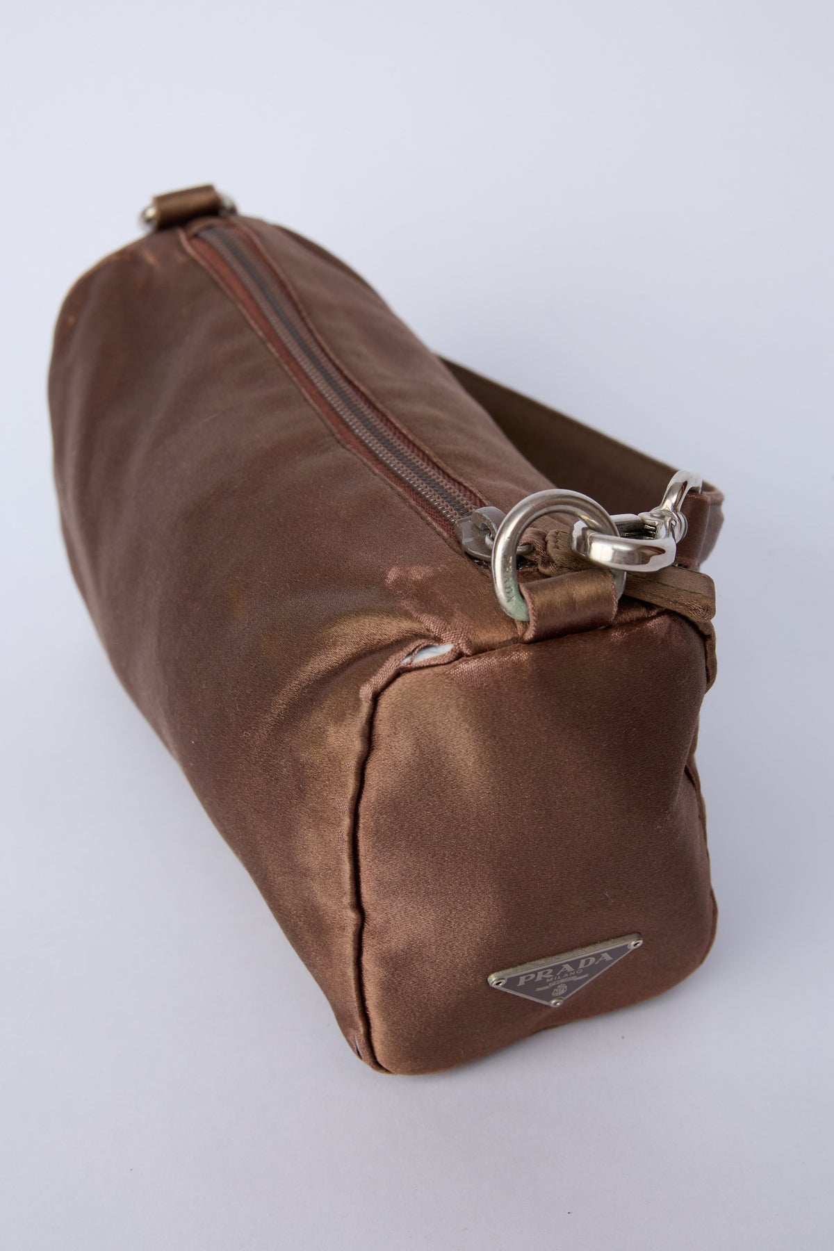 PRADA BROWN SATIN MINI POCHETTE
