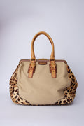 PRADA CANVAS & ANIMAL-PRINT PONY HAIR WORK BAG
