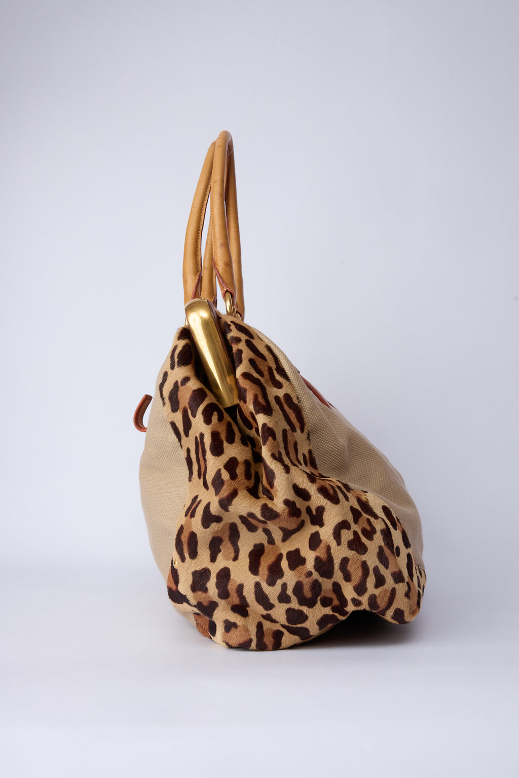 PRADA CANVAS & ANIMAL-PRINT PONY HAIR WORK BAG
