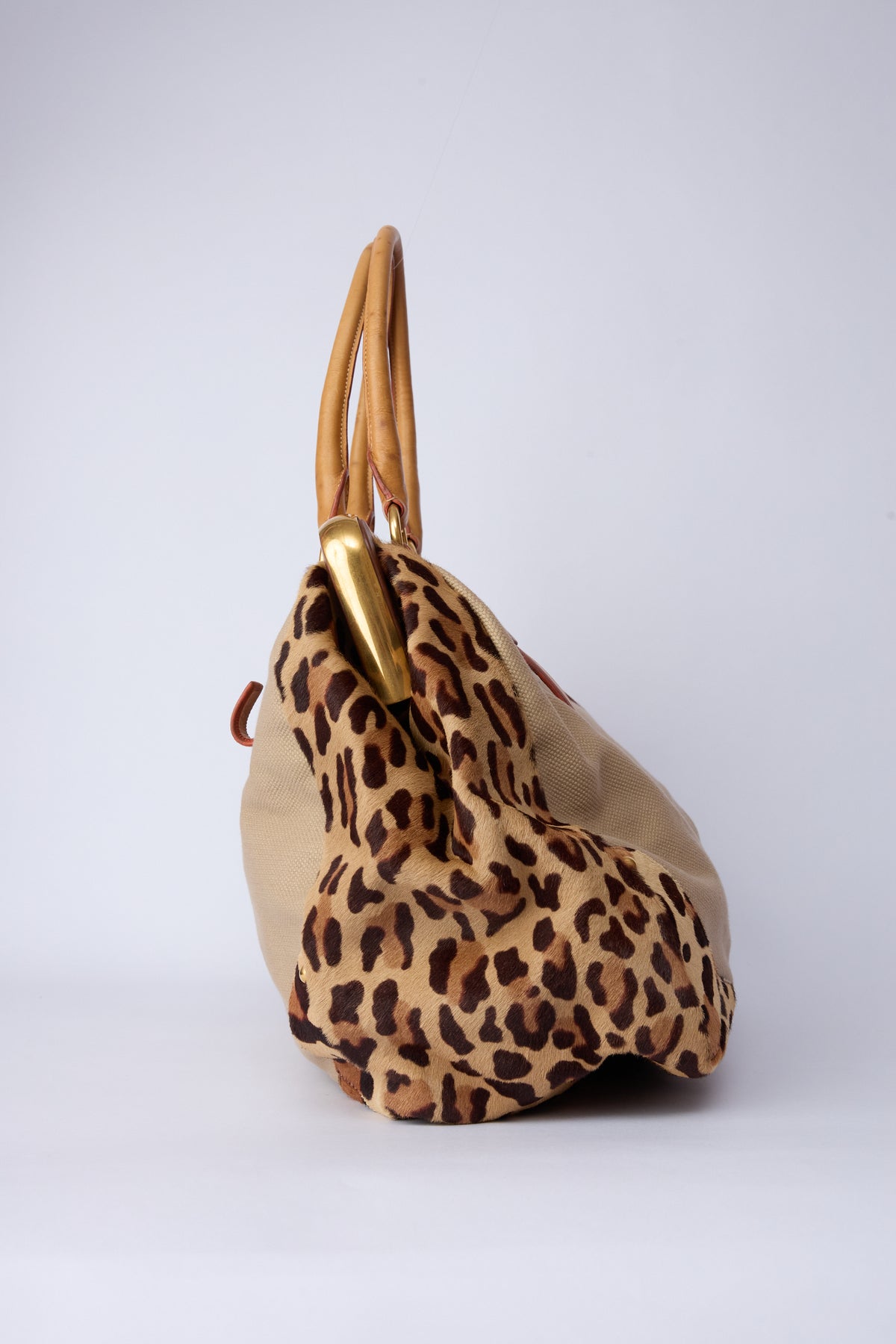 PRADA CANVAS & ANIMAL-PRINT PONY HAIR WORK BAG