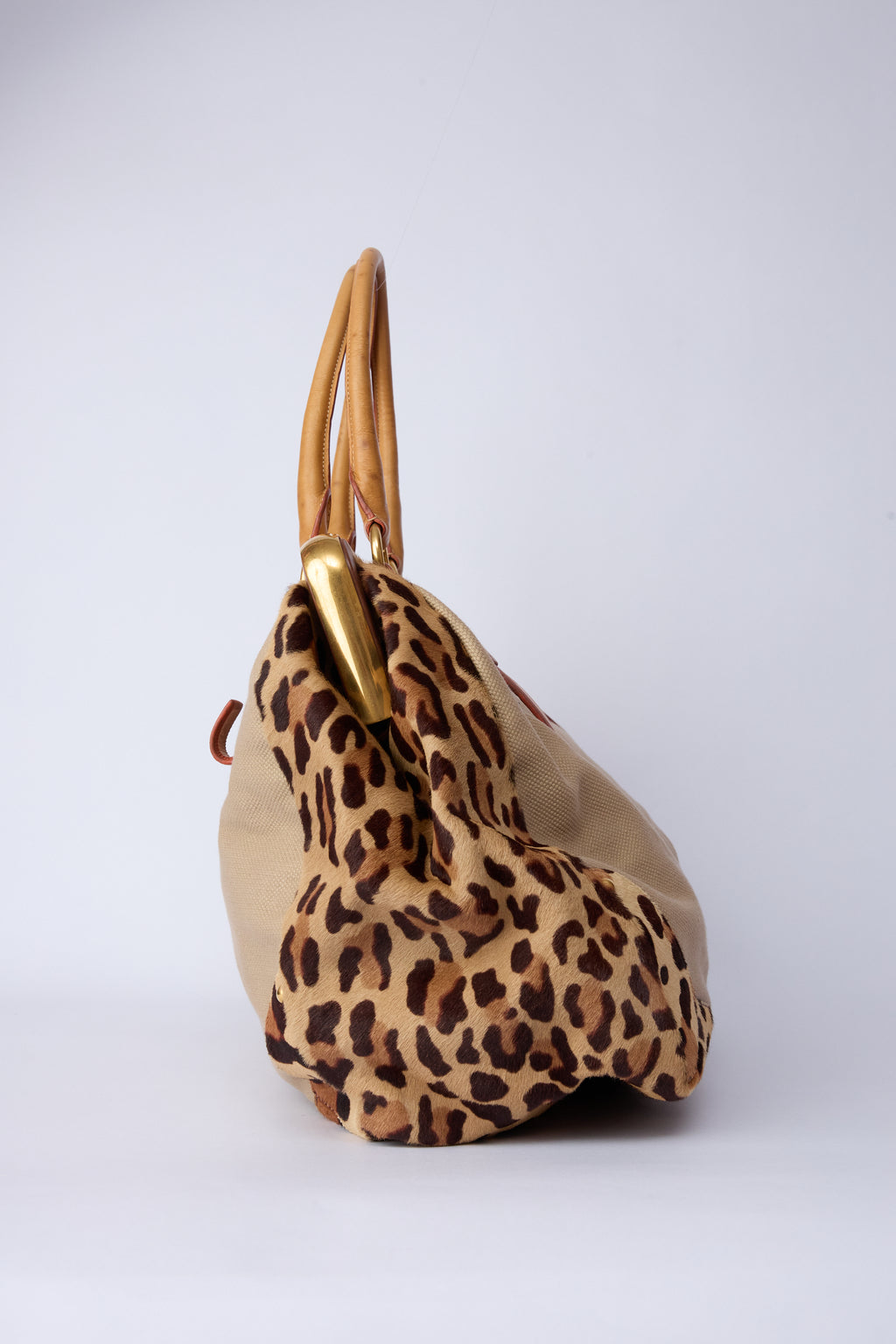 PRADA CANVAS & ANIMAL-PRINT PONY HAIR WORK BAG