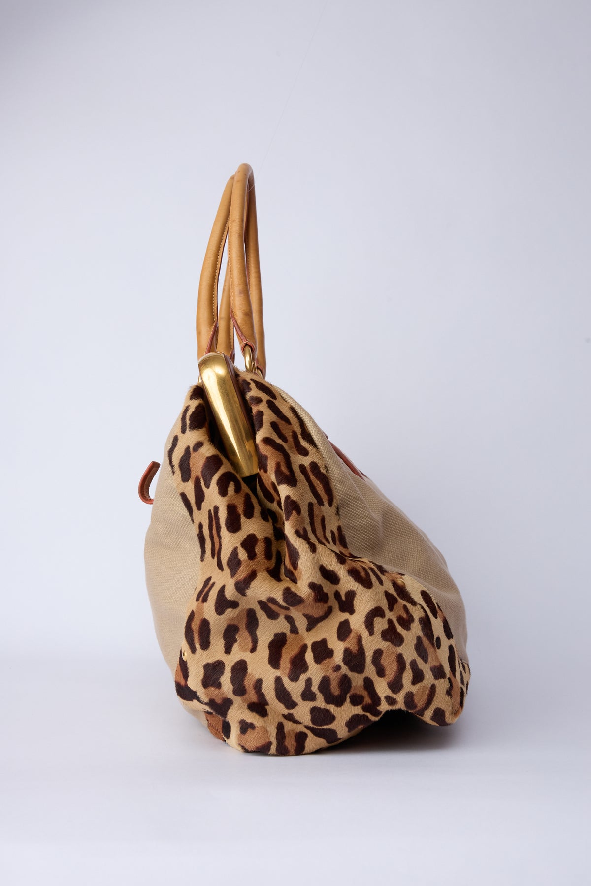 PRADA CANVAS & ANIMAL-PRINT PONY HAIR WORK BAG