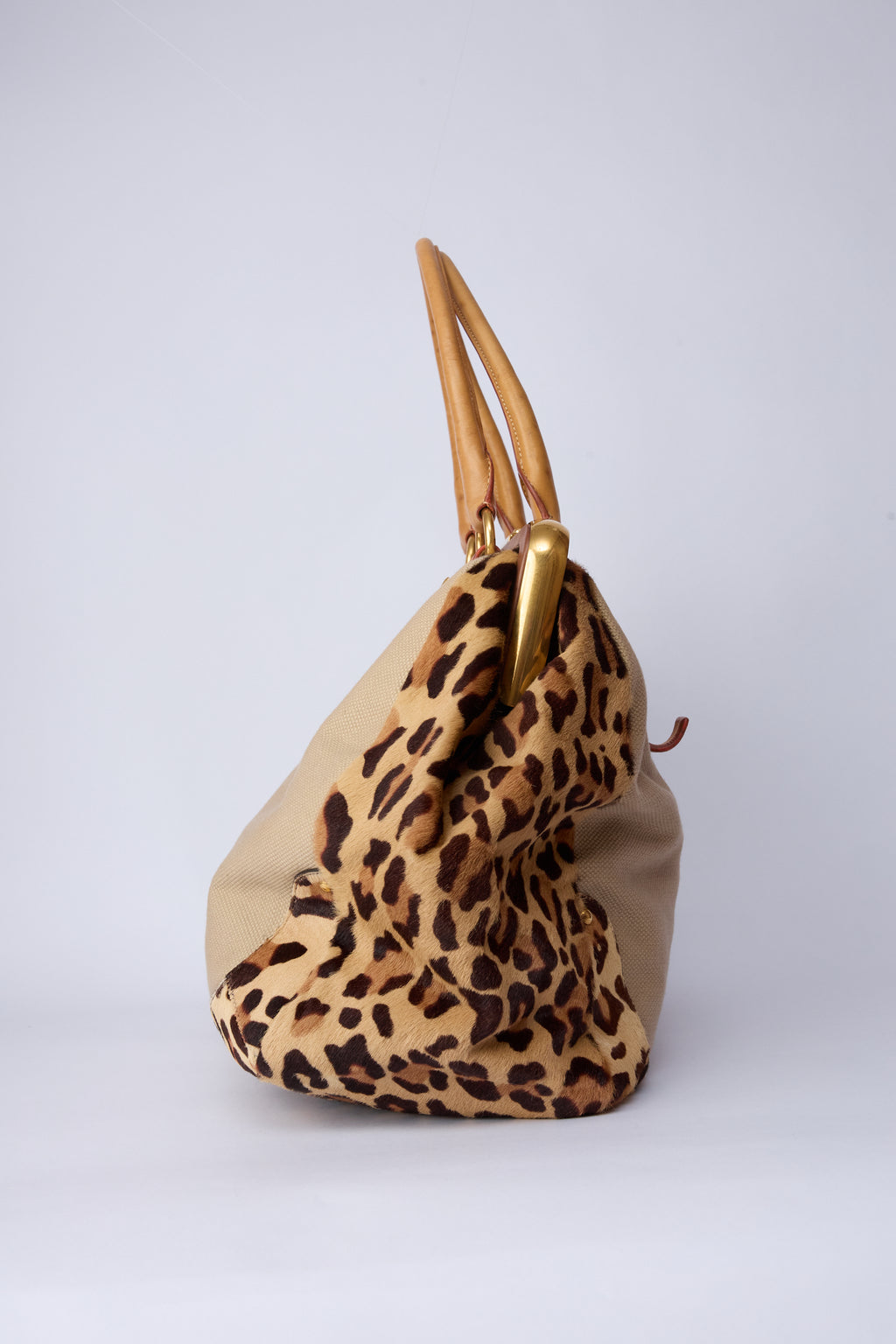 PRADA CANVAS & ANIMAL-PRINT PONY HAIR WORK BAG