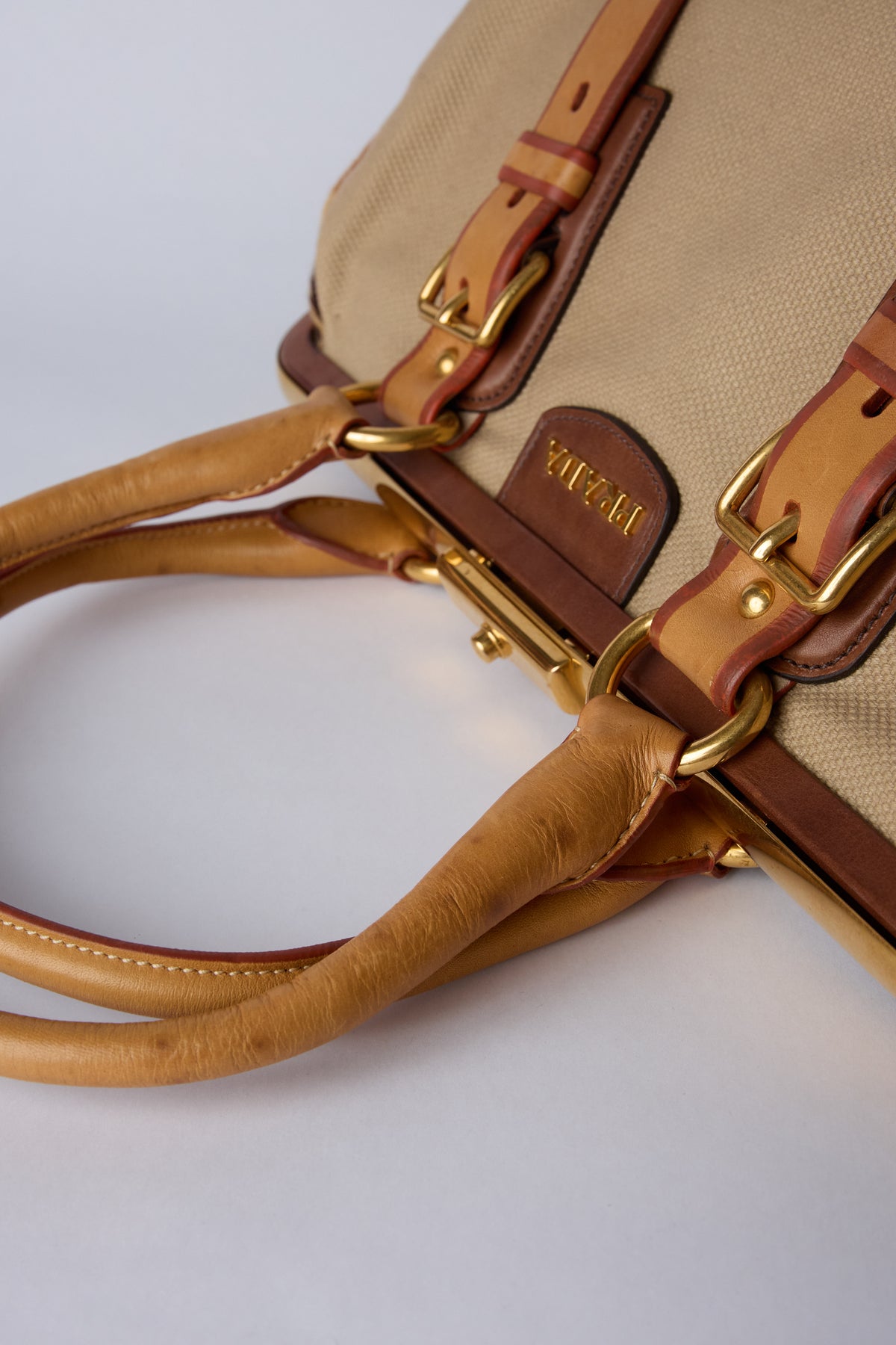 PRADA CANVAS & ANIMAL-PRINT PONY HAIR WORK BAG