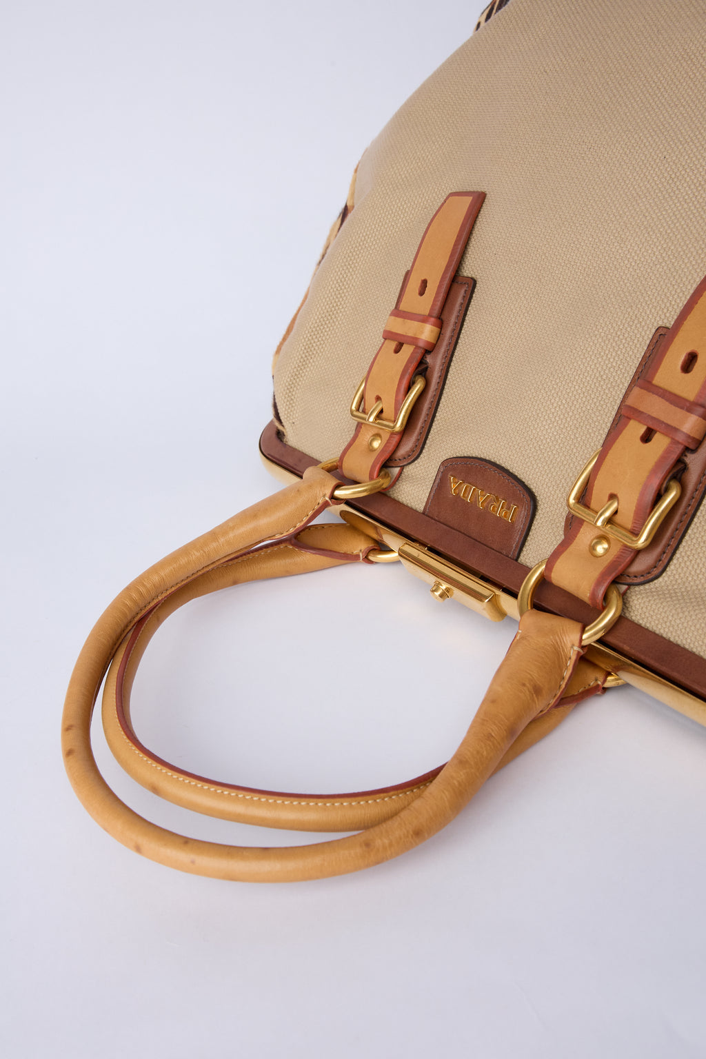 PRADA CANVAS & ANIMAL-PRINT PONY HAIR WORK BAG