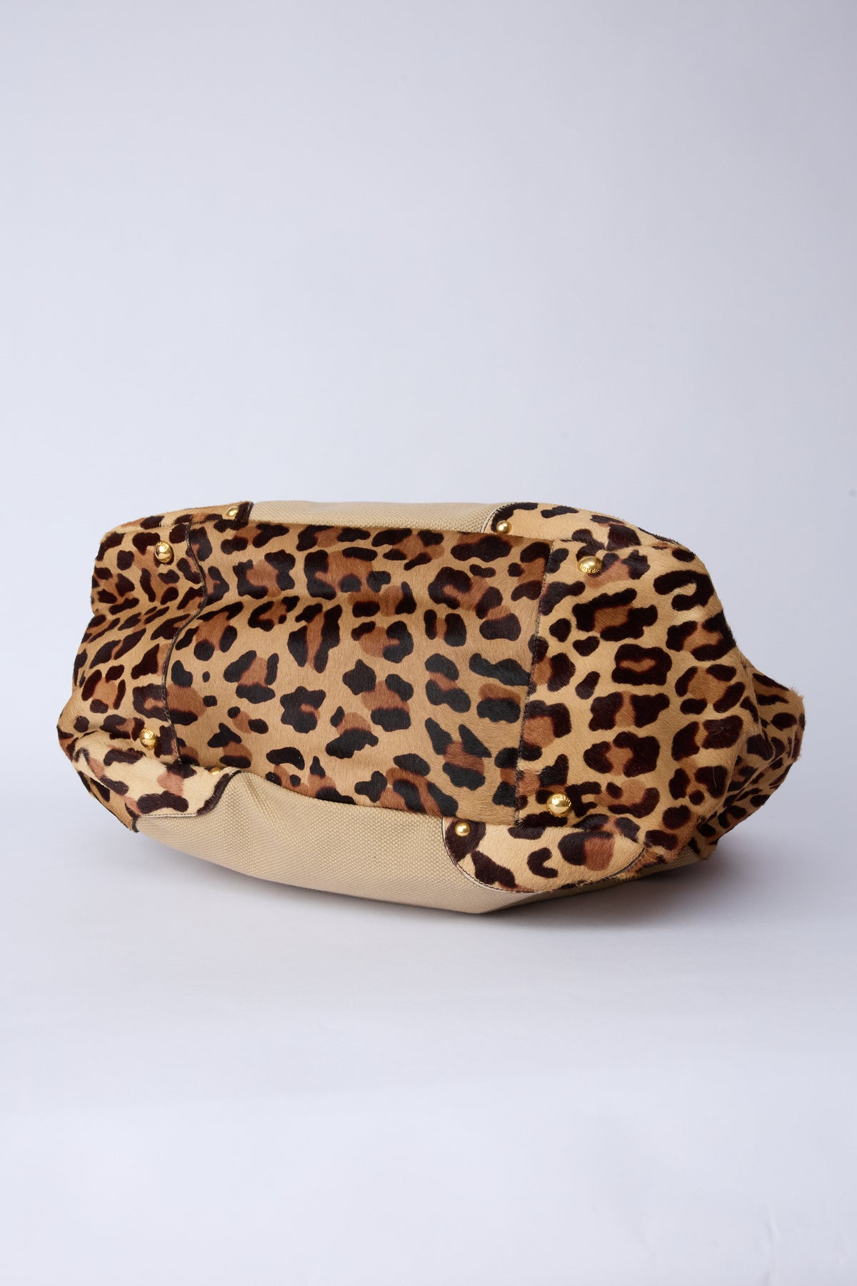 PRADA CANVAS & ANIMAL-PRINT PONY HAIR WORK BAG