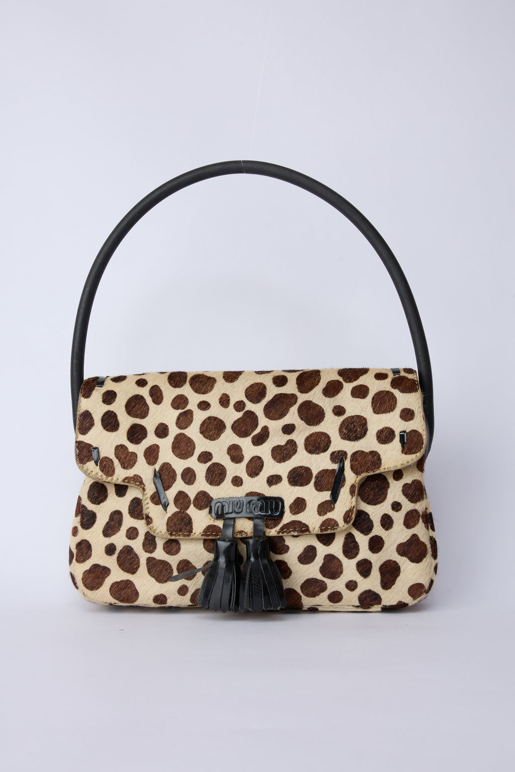 MIU MIU SPOTTED PONY HAIR TOP HANDLE BAG