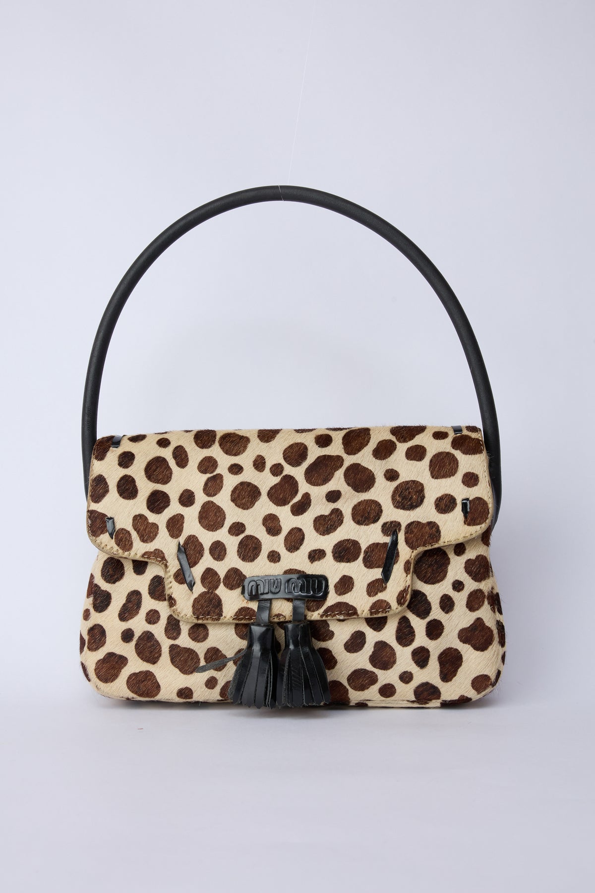 MIU MIU SPOTTED PONY HAIR TOP HANDLE BAG