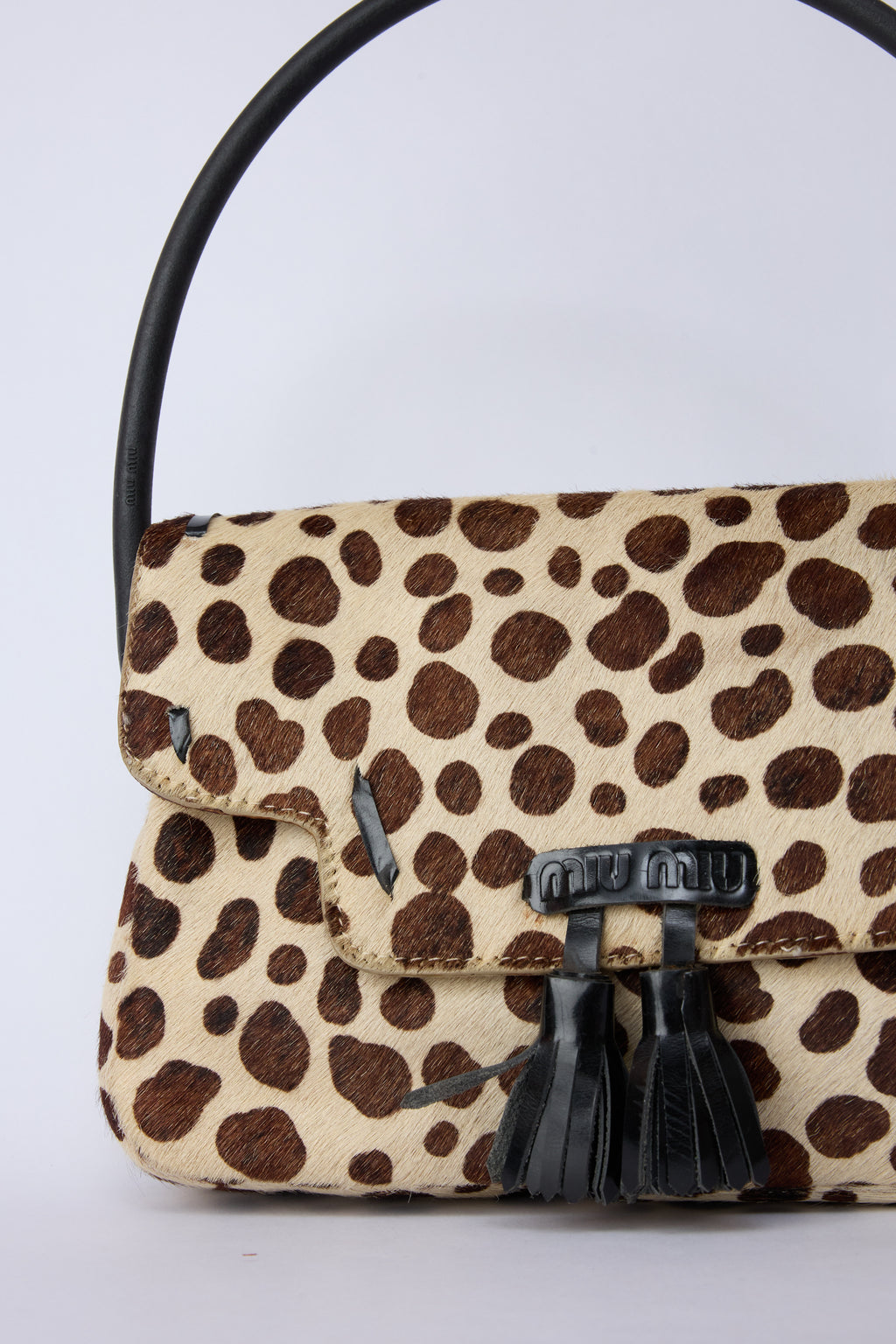 MIU MIU SPOTTED PONY HAIR TOP HANDLE BAG