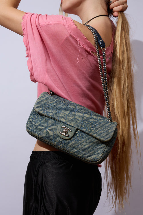 CHANEL DENIM CAMELLIA FLAP
