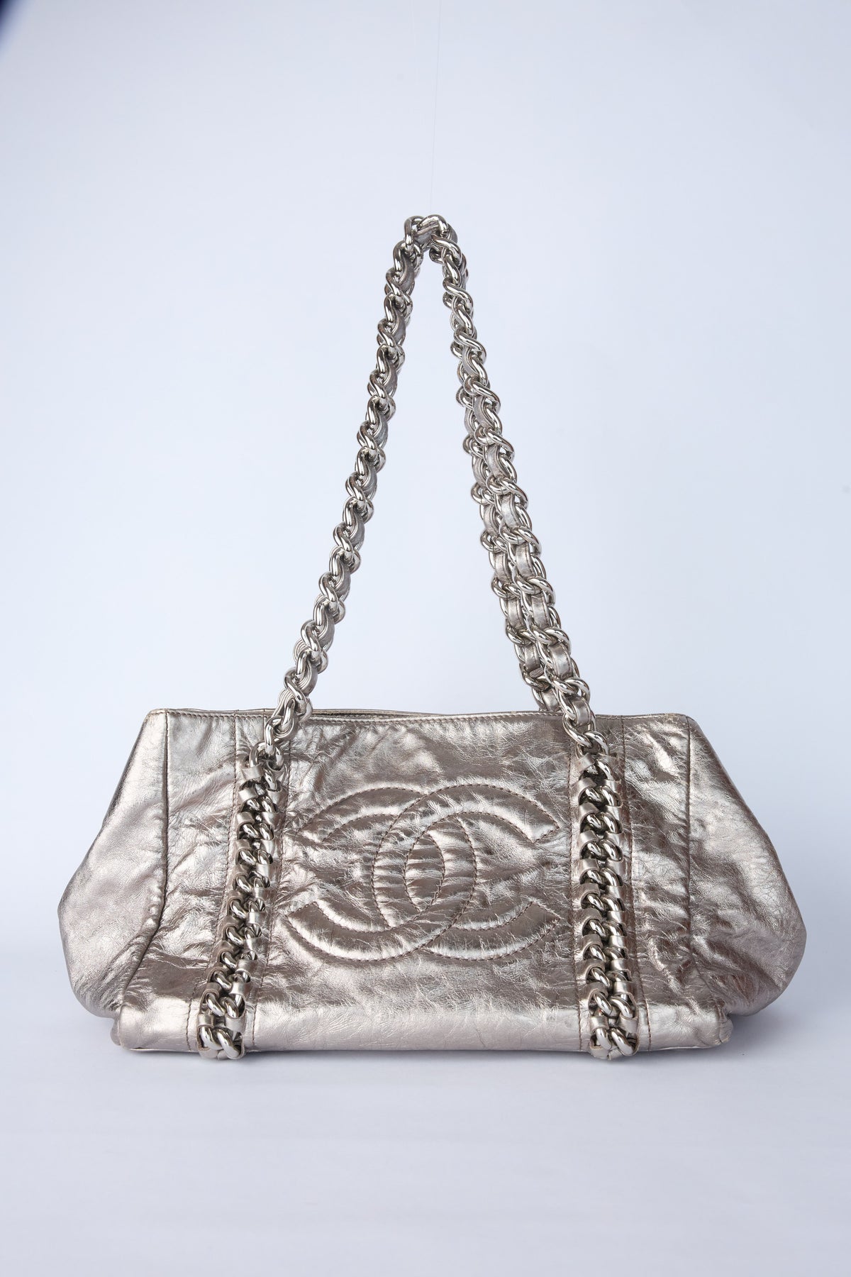 CHANEL METALLIC CHAIN BOWLER BAG