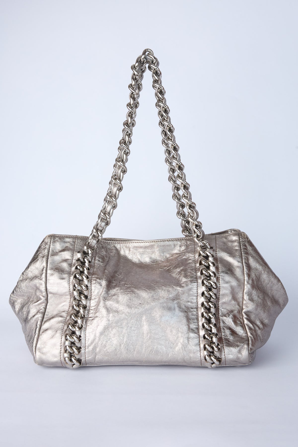 CHANEL METALLIC CHAIN BOWLER BAG