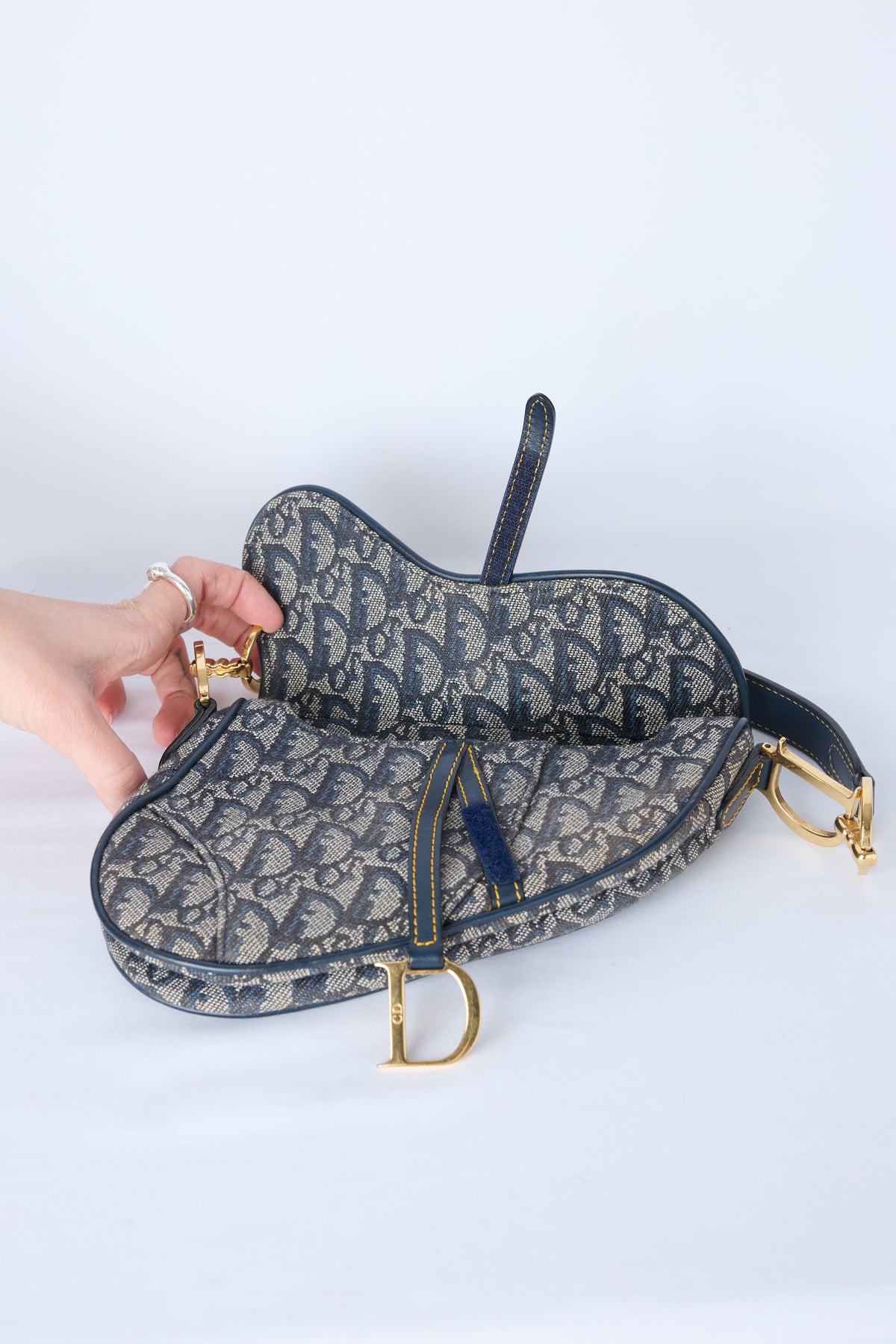 DIOR NAVY OBLIQUE JACQUARD CANVAS MINI SADDLE