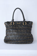 MIU MIU BLACK MATELASSÉ STUDDED QUILTED TOTE
