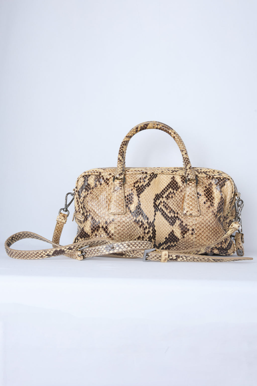 PRADA MINI PYTHON TOP HANDLE BOWLER