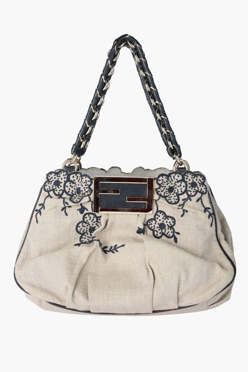 Fendi Black & Beige Floral Mia Tote