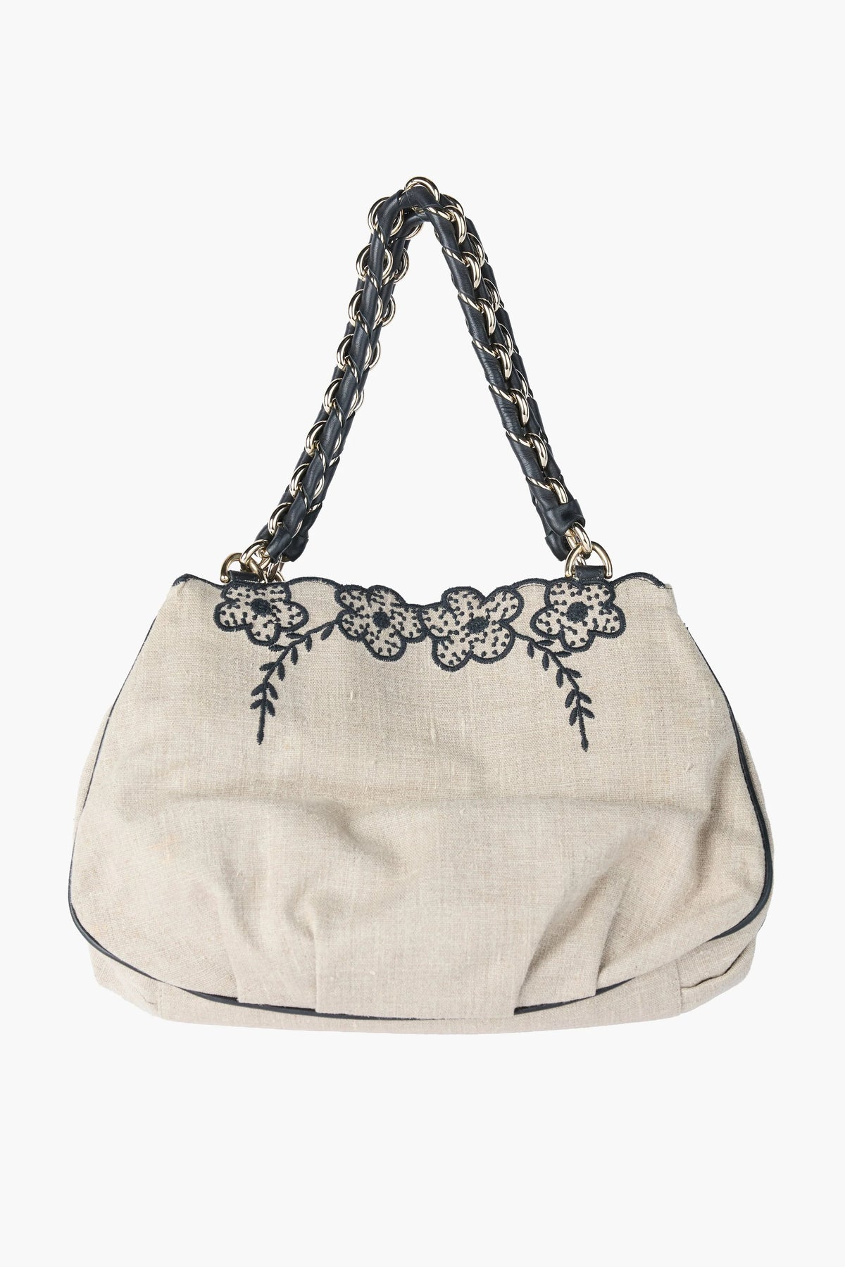 Fendi Black & Beige Floral Mia Tote