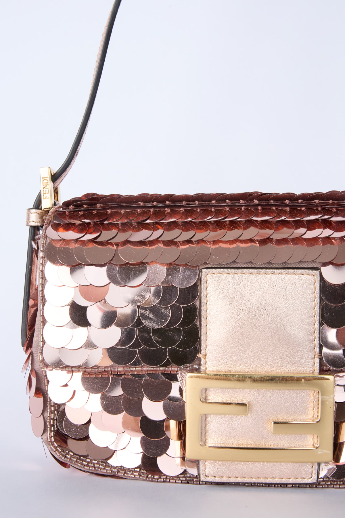 FENDI ROSE GOLD MINI SEQUIN BAGUETTE
