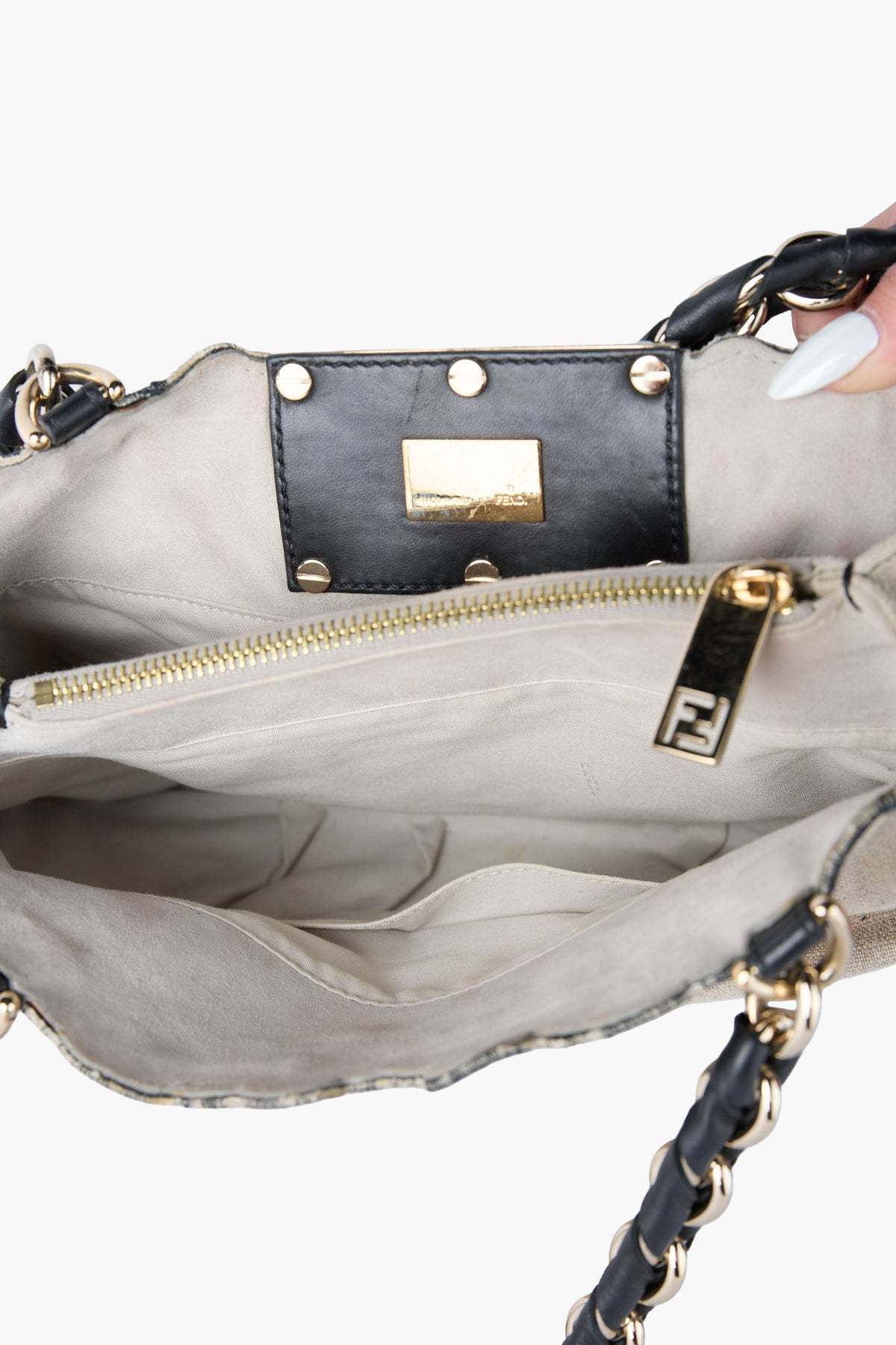 Fendi Black & Beige Floral Mia Tote