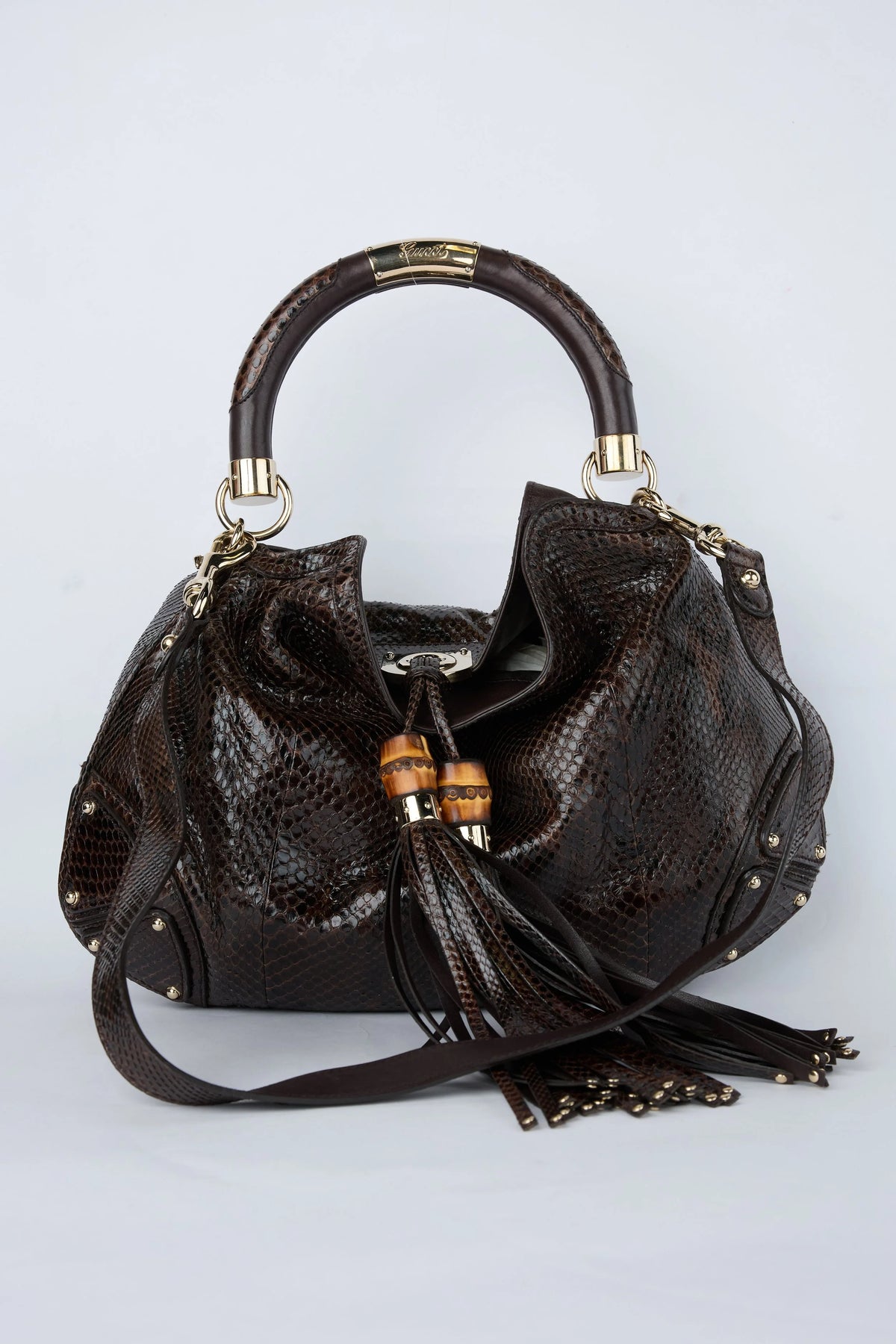 GUCCI BROWN PYTHON INDY HOBO