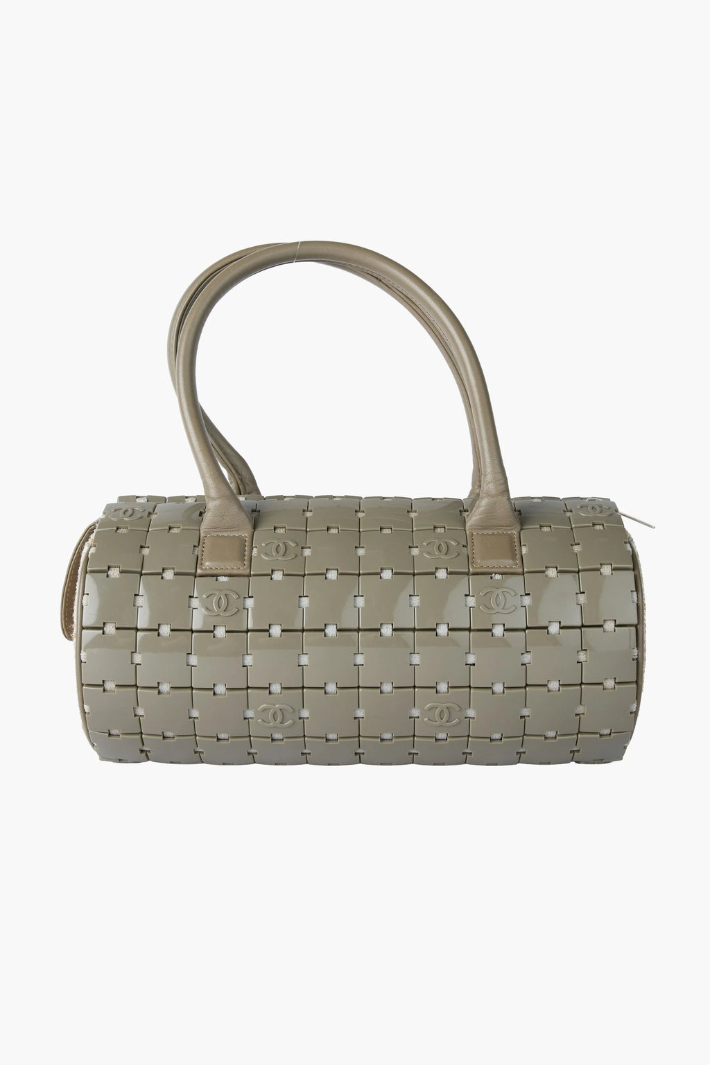 Chanel Gray Lucite & Tweed Puzzle Barrel Handbag