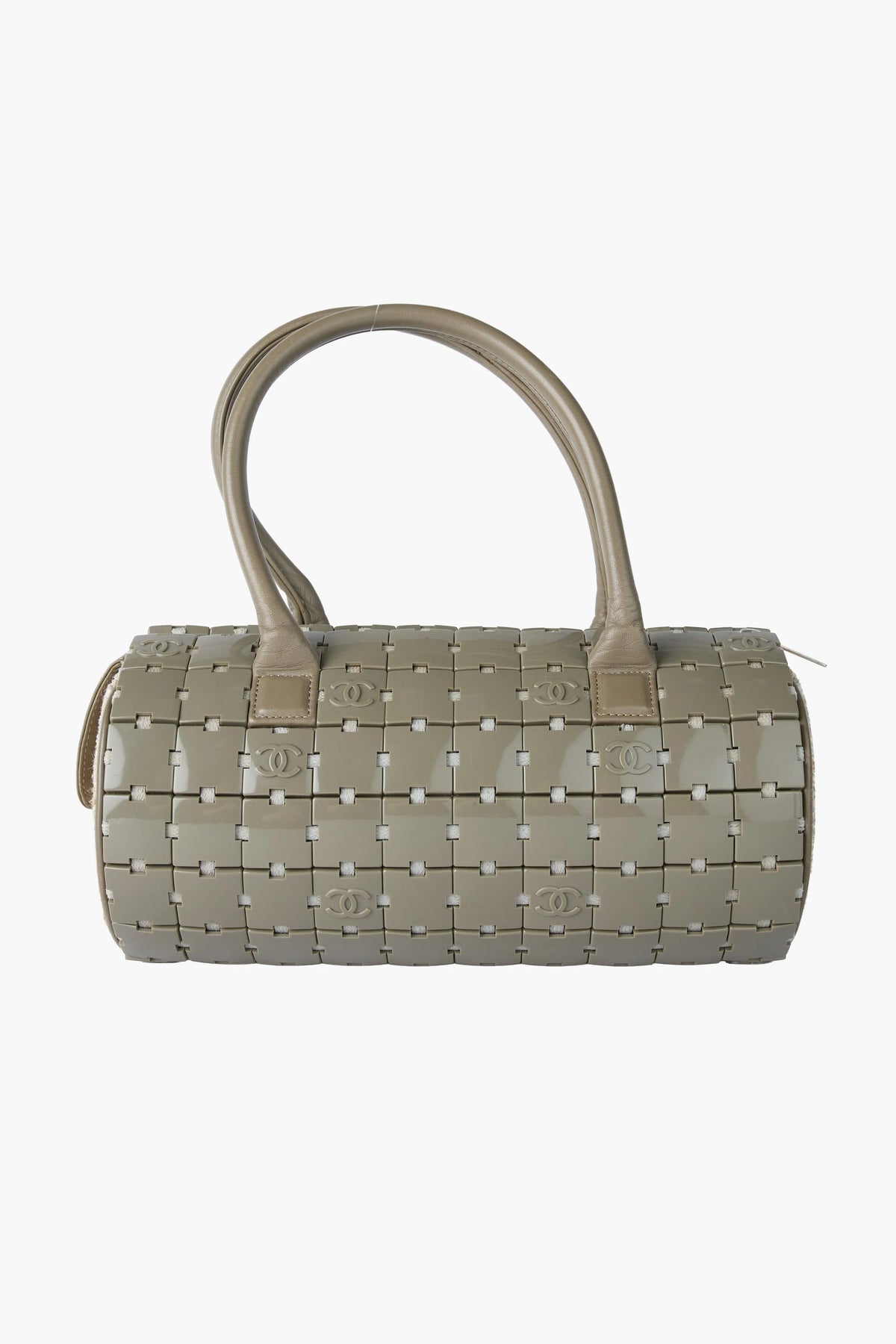 Chanel Gray Lucite & Tweed Puzzle Barrel Handbag