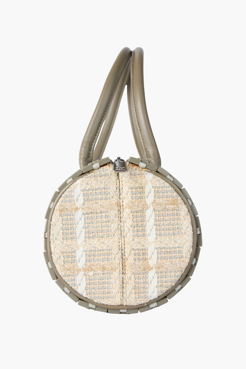Chanel Gray Lucite & Tweed Puzzle Barrel Handbag
